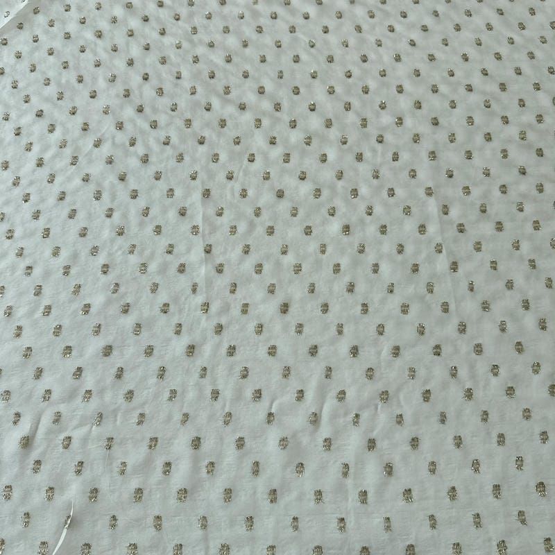 Tecido Musseline De Seda Estampada Lurex Dourado Off White • Conexão