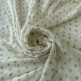 Tecido Musseline De Seda Estampada Lurex Dourado Off White • Conexão