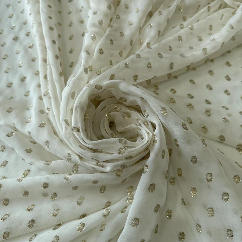Tecido Musseline De Seda Estampada Lurex Dourado Off White • Conexão