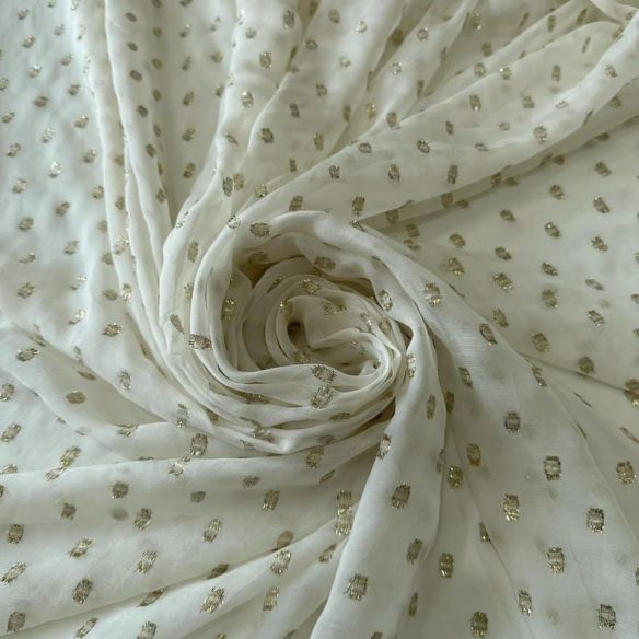 Tecido Musseline De Seda Lurex Dourado Off White • Conexão Tecidos
