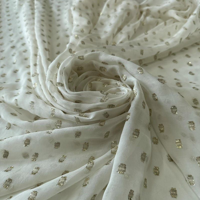 Tecido Musseline De Seda Estampada Lurex Dourado Off White • Conexão