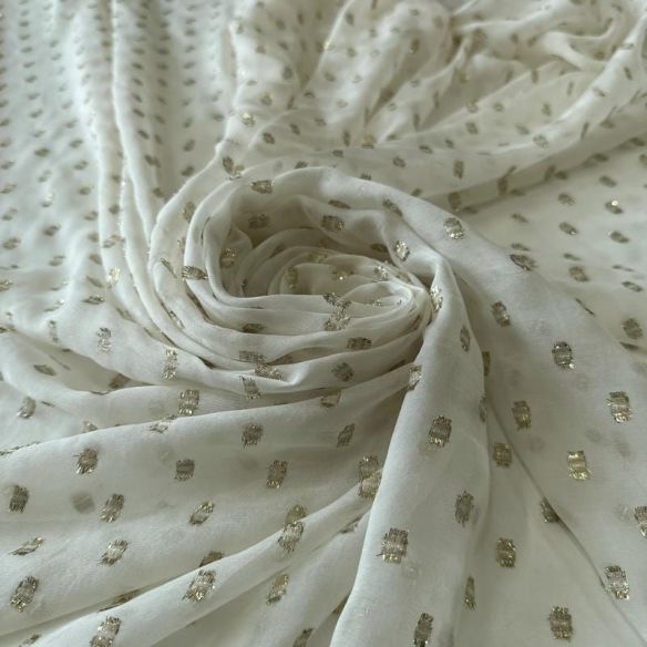 Tecido Musseline De Seda Lurex Dourado Off White • Conexão Tecidos