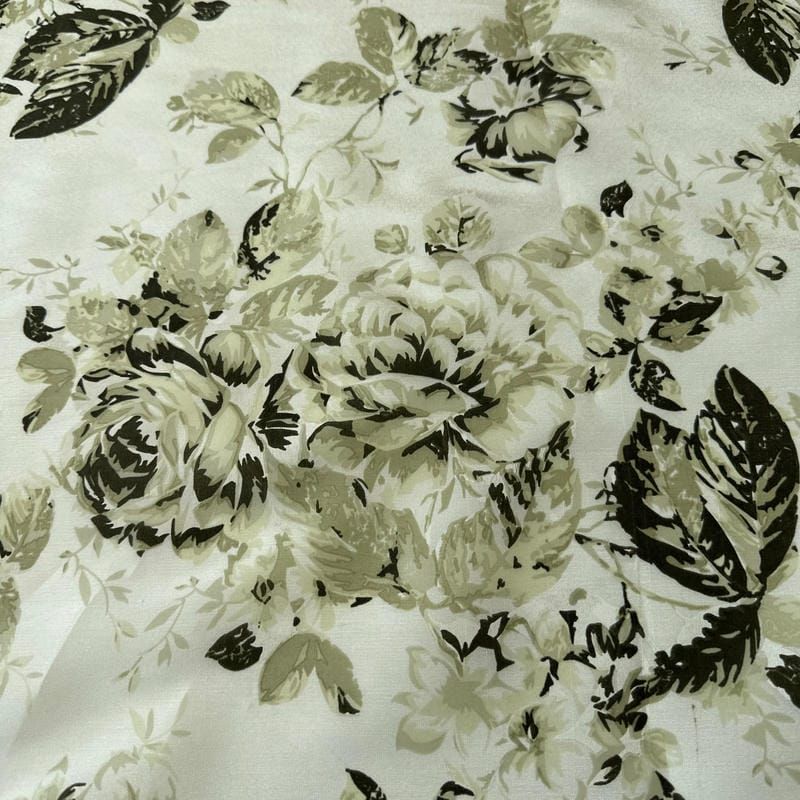 Tecido Tafetá De Seda Pura Floral Clássico Verde Sálvia • Conexão