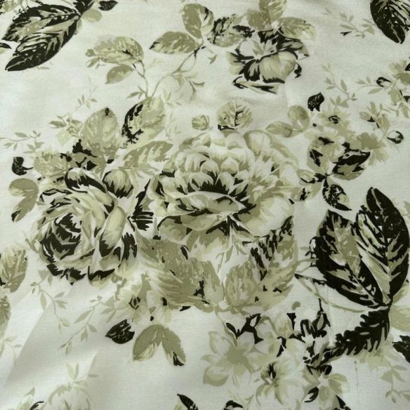 Tecido Tafetá Shantung De Seda Pura Floral Clássico Verde Sálvia •
