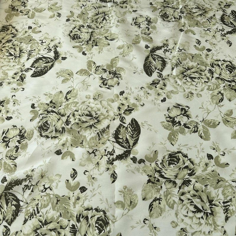 Tecido Tafetá De Seda Pura Floral Clássico Verde Sálvia • Conexão