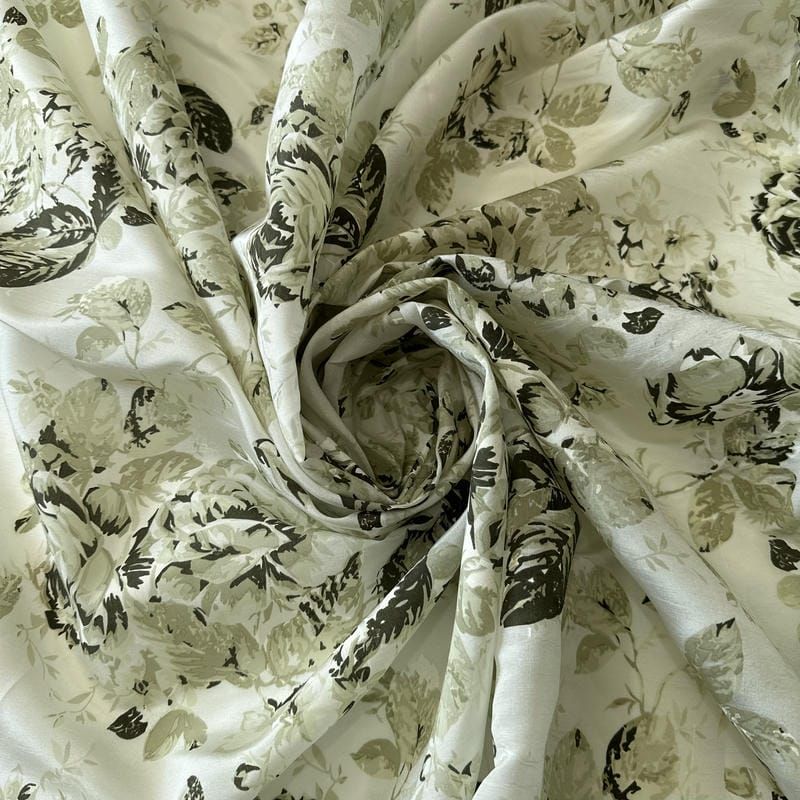 Tecido Tafetá De Seda Pura Floral Clássico Verde Sálvia • Conexão
