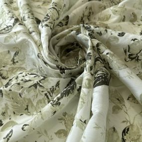 Tecido Tafetá De Seda Pura Floral Clássico Verde Sálvia • Conexão 2