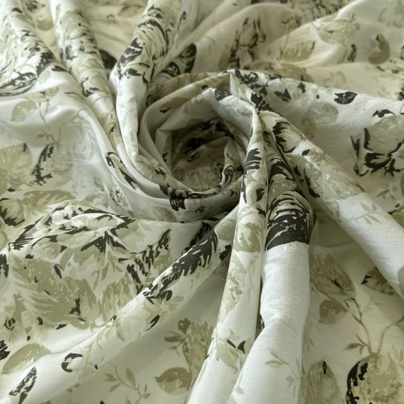 Tecido Tafetá De Seda Pura Floral Clássico Verde Sálvia • Conexão