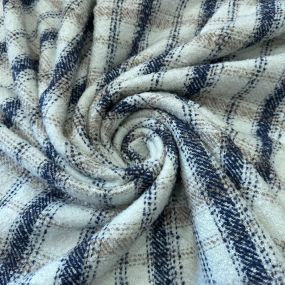 Tecido Tweed Sintético Tweed Marfim Navy • Conexão Tecidos