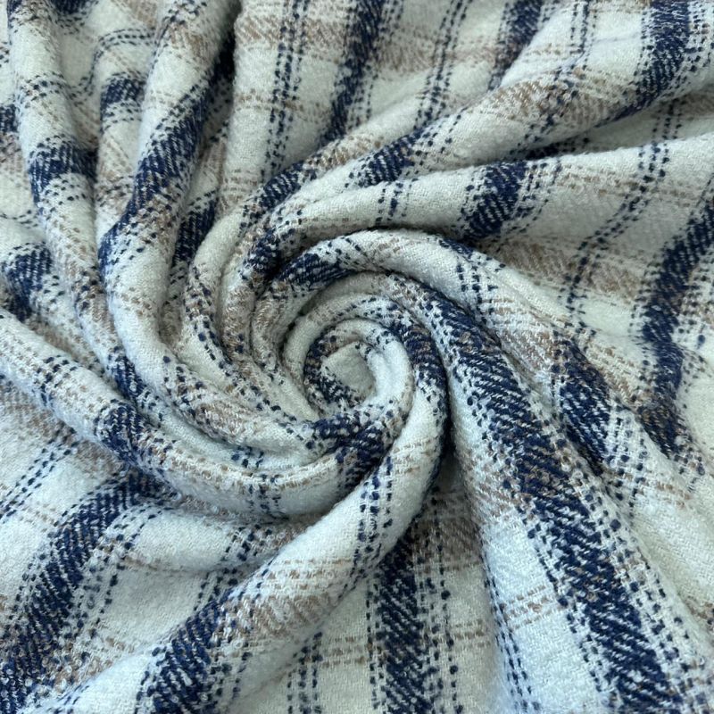 Tecido Tweed Sintético Tweed Marfim Navy • Conexão Tecidos