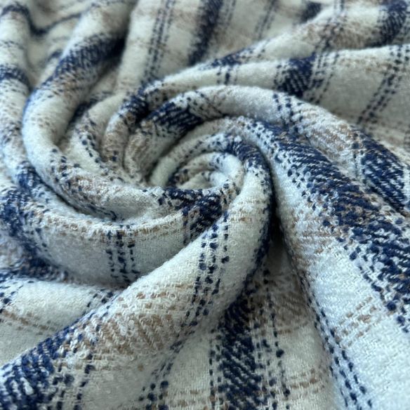 Tecido Tweed Sintético Tweed Marfim Navy • Conexão Tecidos
