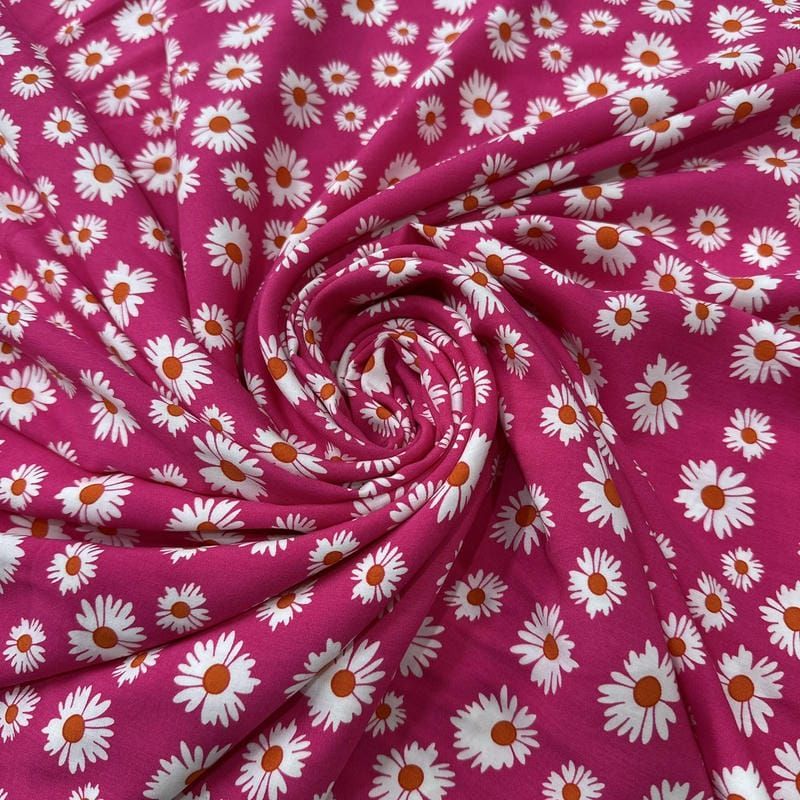 Tecido Viscose Estampada Margarida Pink • Conexão Tecidos