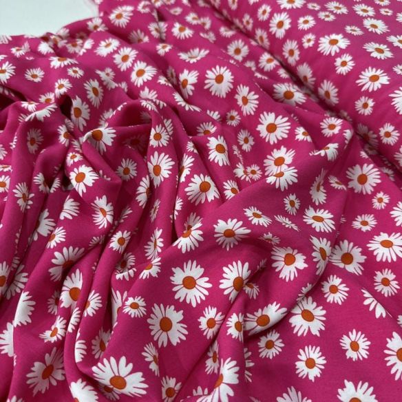 Tecido Viscose Estampada Margarida Pink • Conexão Tecidos