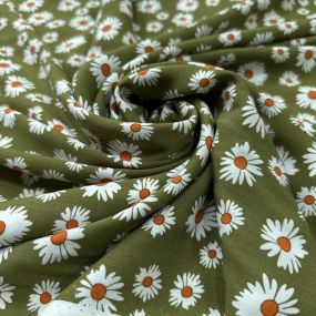 Tecido Viscose Estampada Margarida Oliva Natural • Conexão Tecidos 2