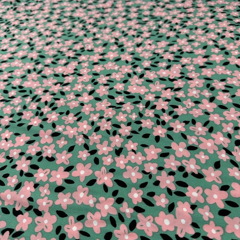 Tecido Viscose Estampada Floral Liberty Rosé Mint • Conexão Tecidos