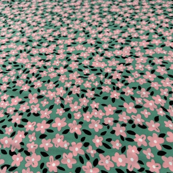 Tecido Viscose Estampada Floral Liberty Rosé Mint • Conexão Tecidos