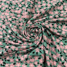 Tecido Viscose Estampada Floral Liberty Rosé Mint • Conexão Tecidos