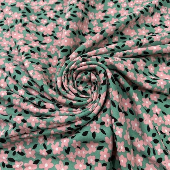 Tecido Viscose Estampada Floral Liberty Rosé Mint • Conexão Tecidos