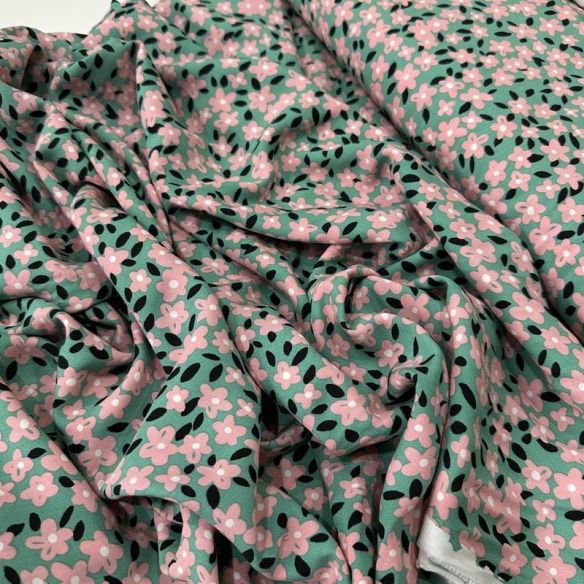 Tecido Viscose Estampada Floral Liberty Rosé Mint • Conexão Tecidos