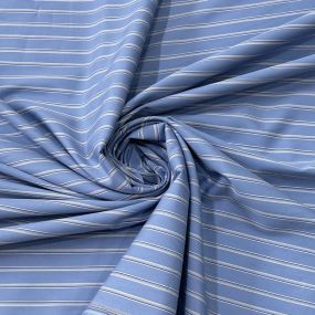 Tecido Tricoline Estampado Listrado Azul e Branco • Conexão Tecidos