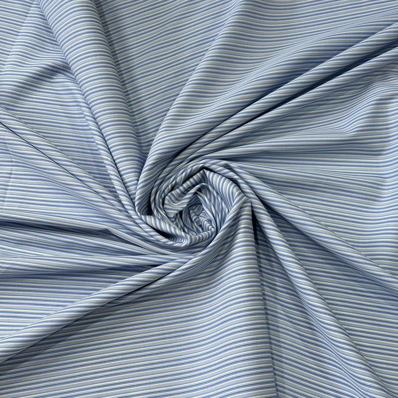 Tecido Tricoline Estampado Listrado Camisaria Azul • Conexão Tecidos