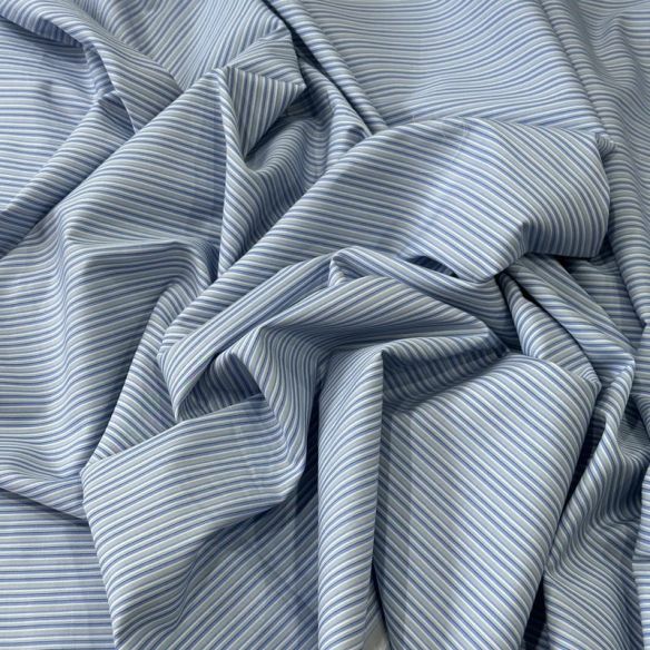 Tecido Tricoline Estampado Listrado Camisaria Azul • Conexão Tecidos