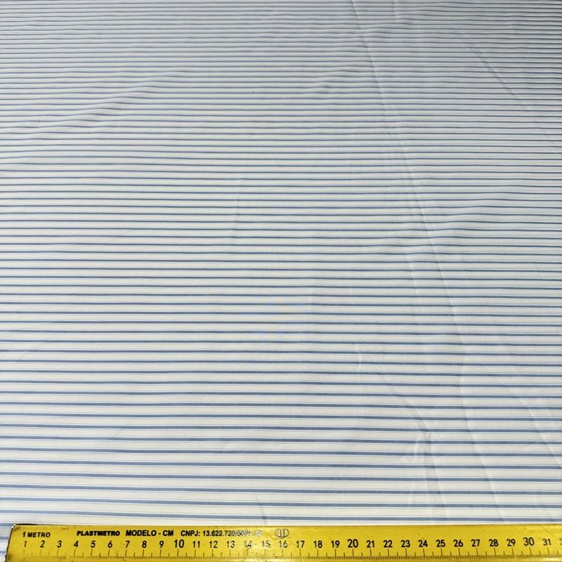 Tecido Tricoline Estampado Listrado Delicado Azul • Conexão Tecidos