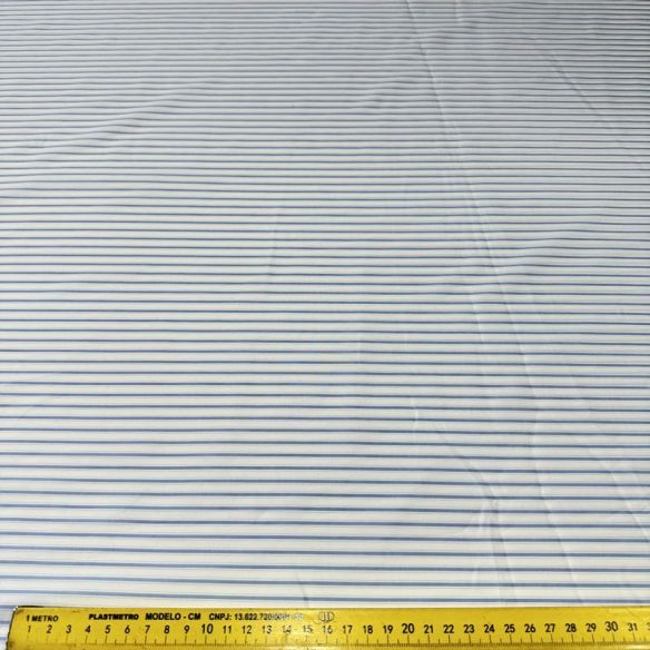 Tecido Tricoline Estampado Listrado Delicado Azul • Conexão Tecidos