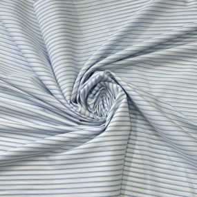 Tecido Tricoline Estampado Listrado Delicado Azul • Conexão Tecidos
