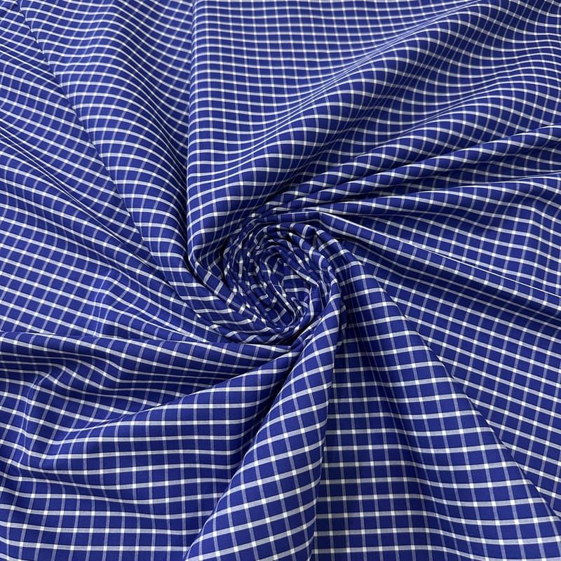 Tecido Tricoline Estampado Xadrez Camisaria Azul Royal • Conexão