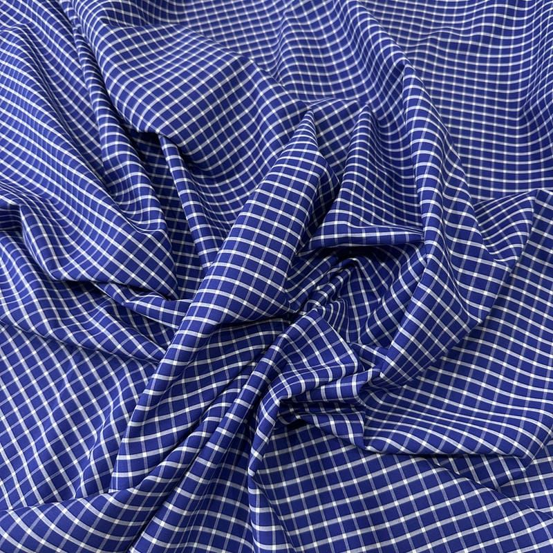 Tecido Tricoline Estampado Xadrez Camisaria Azul Royal • Conexão