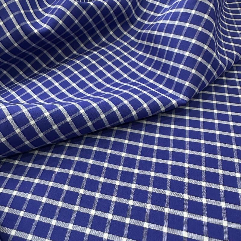 Tecido Tricoline Estampado Xadrez Camisaria Azul Royal • Conexão