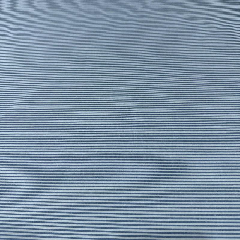 Tecido Tricoline Estampado Listrado Azul Chambray • Conexão Tecidos