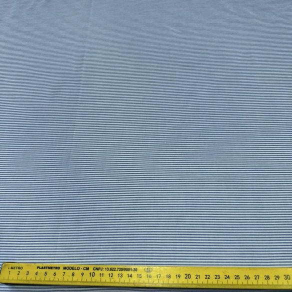 Tecido Tricoline Estampado Listrado Azul Chambray • Conexão Tecidos