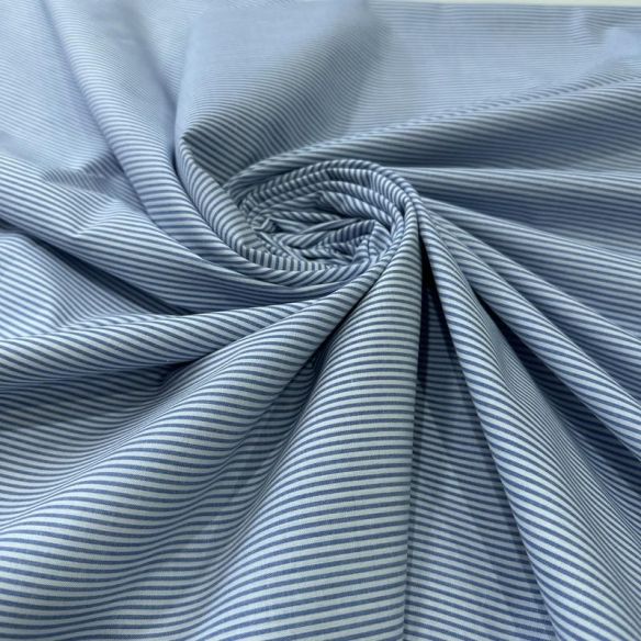 Tecido Tricoline Estampado Listrado Azul Chambray • Conexão Tecidos