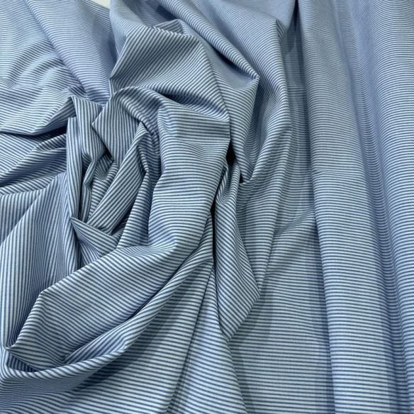 Tecido Tricoline Estampado Listrado Azul Chambray • Conexão Tecidos