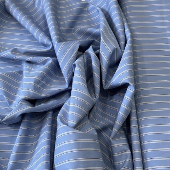 Tecido Tricoline Estampado Listrado Azul e Branco • Conexão Tecidos