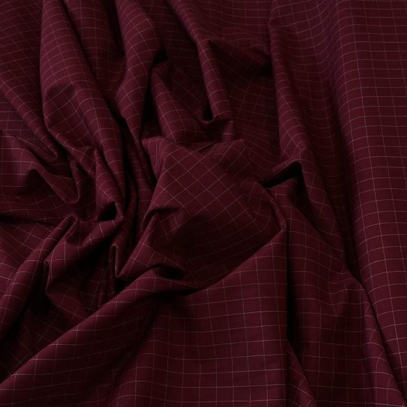 Tecido Tricoline Estampado Xadrez Fino Bordô • Conexão Tecidos