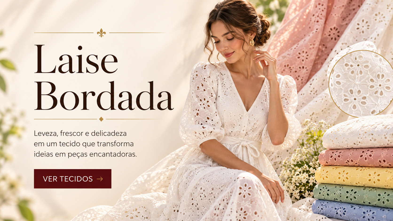 Tecidos em Laise Bordada